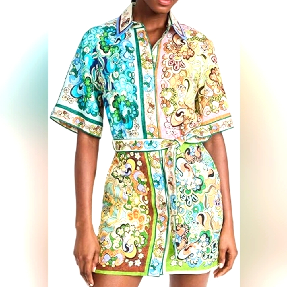 Colorful Patterned Shirt Dress